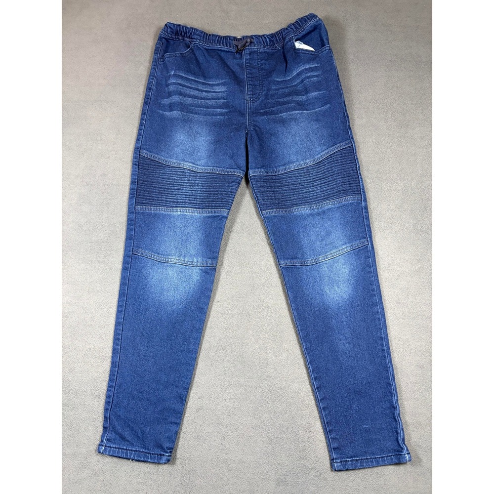 Epic Threads Jogger Jeans Boys 18 Blue Denim Moto Ribbed Pull On